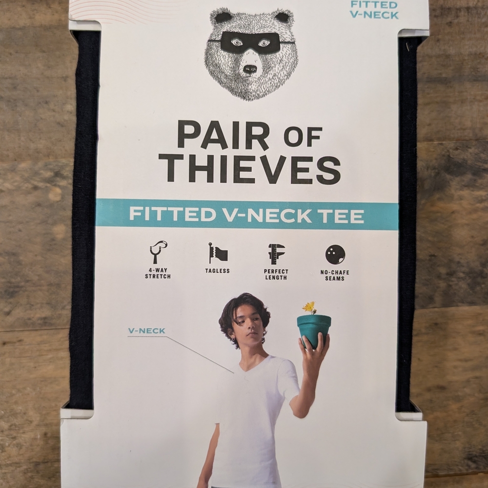Pair Of Thieves Men’s Fitted V-Neck Tee — Black.  Small
